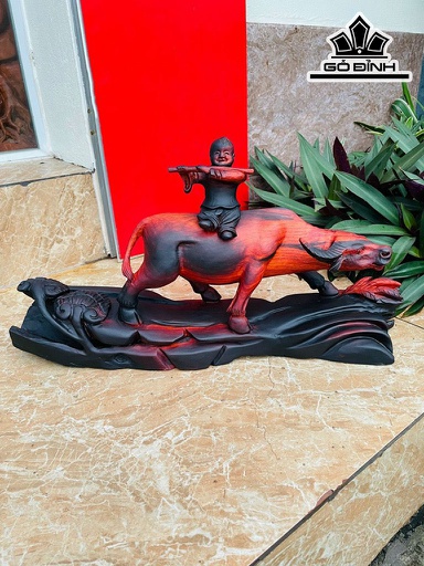 Tiểu Đồng Chăn Trâu Thổi Sáo Gỗ Trắc Cao 25 Ngang 48 Sâu 11 (cm)