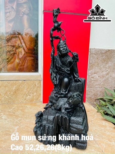 Tượng La Hán Trường My Gỗ Mun Sừng Cao 52 Ngang 26 Sâu 26 (cm)