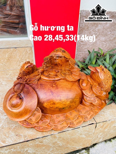 Tượng Tam Cóc Ngậm Tiền Gỗ Hương Cao 28 Ngang 45 Sâu 33 (cm)