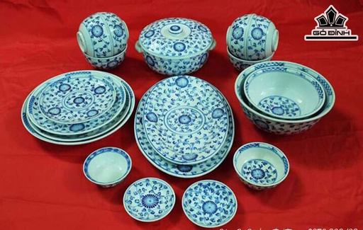 Bộ Bát Gia Đình Hình Hoa Dây Gốm Bát Tràng