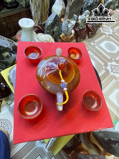 Bộ Ấm Chén Đá Mã Não Bình Cao 19 Chén Cao 6 (cm)