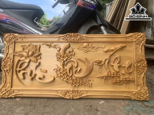 Tranh Phúc Lộc Thọ Gỗ Pơ Mu Cao 44 Ngang 120 Dày 3 (cm)