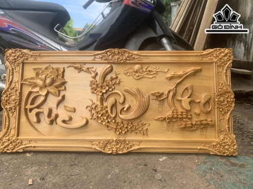 Tranh Phúc Lộc Thọ Gỗ Pơ Mu Cao 45 Ngang 97 Dày 3,5 (cm)