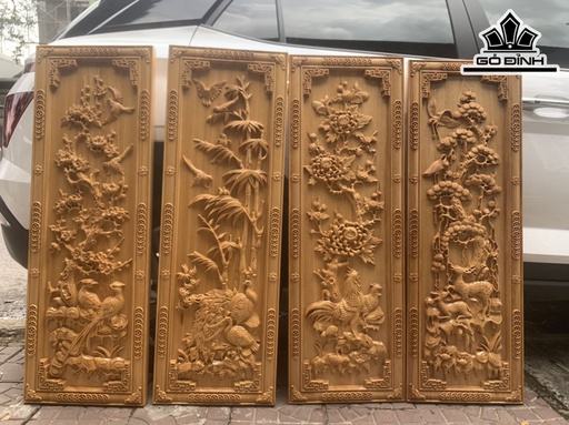 Tranh Tứ Quý Bốn Mùa Gỗ Pơ Mu Cao 115 Ngang 39 Dày 4 (cm)