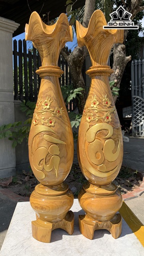 Cặp Tỳ Bà Tài Lộc Gỗ Cẩm Bông Cao 58 Đường Kính 15 (cm)