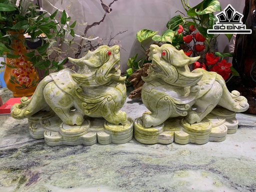 Cặp Tỳ Hưu Đá Serpentine Xanh Cao 23,8 Ngang 15 Sâu 32 (cm) 21kg