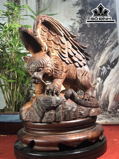 Tượng Như Hổ Thiêm Dực Gỗ Trắc Cao 28 Ngang 22 Sâu 21 (cm)