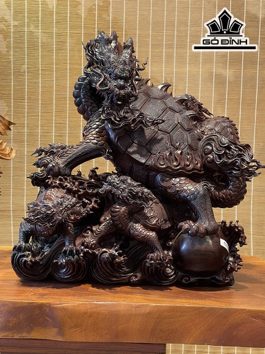 Tượng Ngũ Long Quy Gỗ Trắc Cao 63 Ngang 60 Sâu 40 (cm)