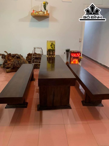 Bộ K3 Gỗ Muồng Đen Bàn Cao 76 Mặt Dài 220 Rộng 60 Dày 14 (cm) KM18