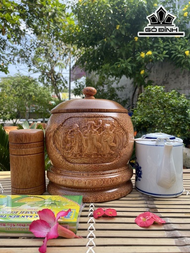 Vỏ Bình Giữ Nhiệt Nắp Nút Khắc Tam Đa Gỗ Dừa Loại 2,5 Lít