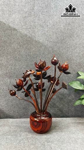 Bình Hoa Sen 13 Bông Gỗ Trắc Cao 60 Ngang 55 Sâu 25 (cm)