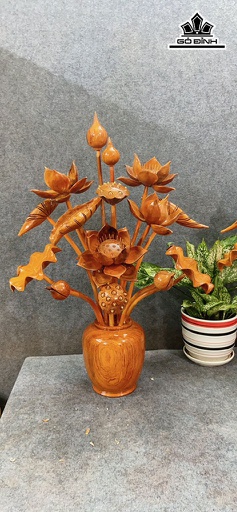 Bình Hoa Sen 15 Bông Gỗ Hương Cao 78 Ngang 55 (cm)