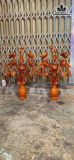 Bình Hoa Sen 15 Bông Gỗ Hương Cao 88 Ngang 55 Sâu 40 (cm)