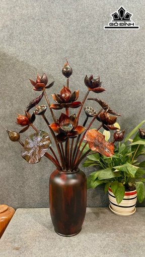 Bình Hoa Sen 15 Bông Gỗ Trắc Cao 86 Ngang 55 Sâu 30 (cm)