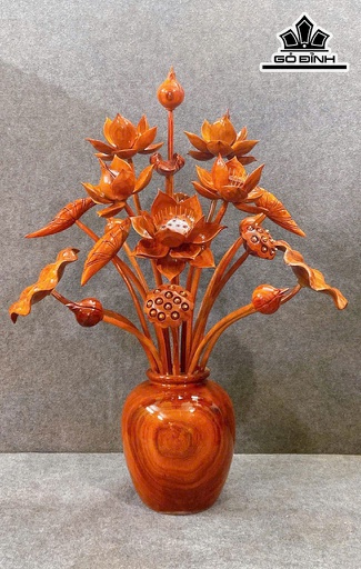 Bình Hoa Sen 19 Bông Gỗ Hương Cao 82 Ngang 55 Sâu 45 (cm)