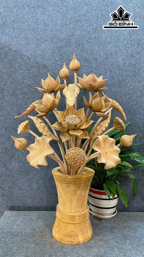 Bình Hoa Sen 19 Bông Gỗ Ngọc Am Cao 86 Ngang 55 Sâu 45 (cm)