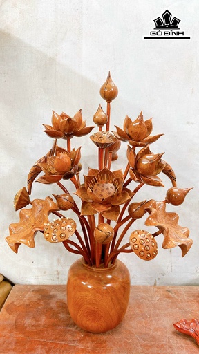Bình Hoa Sen 21 Bông Gỗ Hương Cao 79 Ngang 52 Sâu 40 (cm)