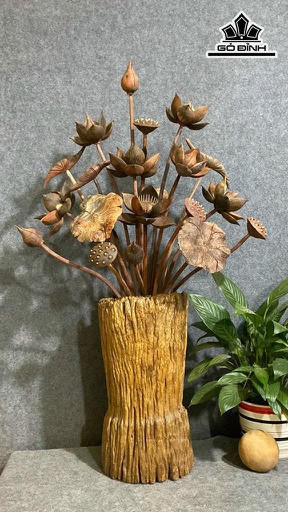 Bình Hoa Sen 21 Bông Gỗ Trắc Cao 108 Ngang 66 Sâu 48 (cm)