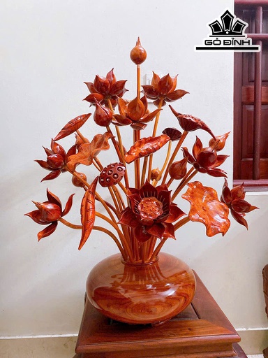 Bình Hoa Sen 25 Bông Gỗ Hương Cao 89 Ngang 65 Sâu 60 (cm)