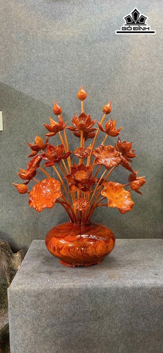Bình Hoa Sen 27 Bông Gỗ Hương Cao 105 Ngang 65 Sâu 50 (cm)