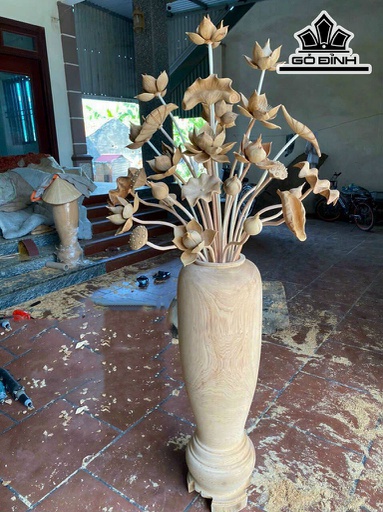 Bình Hoa Sen 35 Bông Gỗ Ngọc Am Cao 176 Xòa Tán 86 (cm)