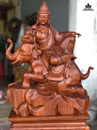 Tượng Phổ Hiền Bồ Tát Gỗ Hương Cao 50 Ngang 40 Sâu 19 (cm)