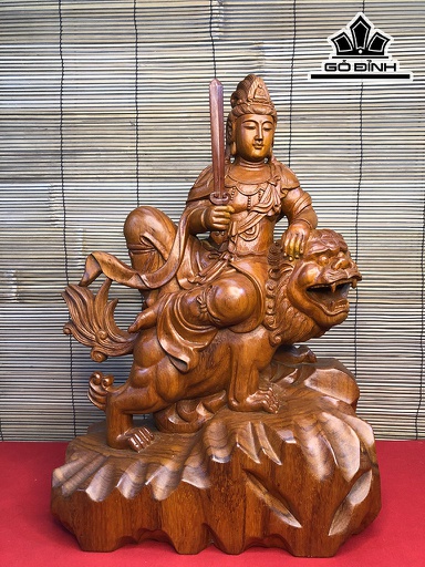 Tượng Văn Thù Bồ Tát Gỗ Hương Cao 50 Ngang 40 Sâu 19 (cm)