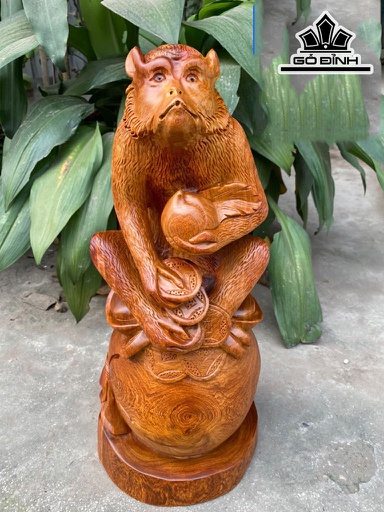 Tượng Khỉ Ngồi Bao Tiền Gỗ Hương Cao 46 Ngang 20 Sâu 16 (cm)