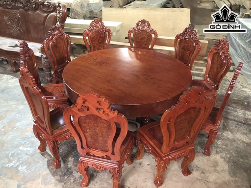 Bộ Bàn Tròn Gỗ Cẩm Đường Kính 167 Dày 18 (cm)