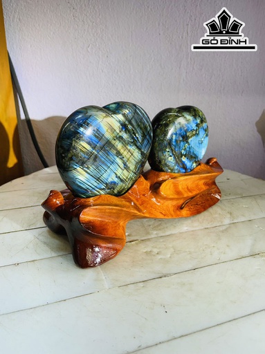 Cặp Trái Tim Đá Xà Cừ (Labradorite) Cao 13 Ngang 18 (cm) 1,4kg