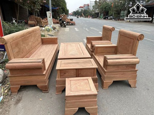 Bộ Bàn Ghế Sofa Pháo Gỗ Hương Cột 12 (cm)