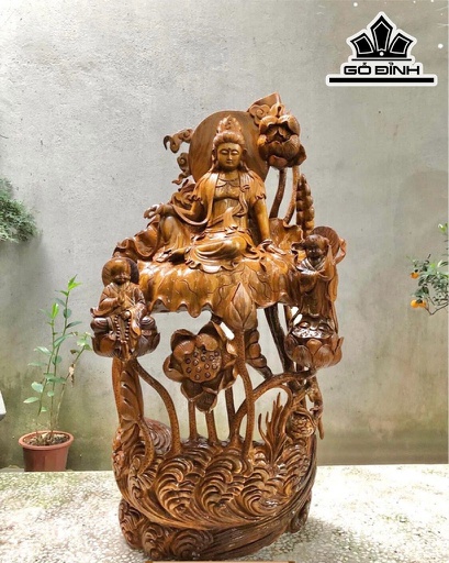 Tượng Phật Bà Gieo Duyên Gỗ Bách Xanh Cao 76 Ngang 38 Sâu 25 (cm)