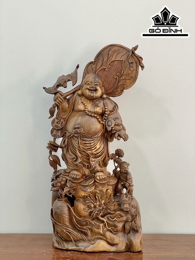 Tượng Phật Di Lặc Nhất Phúc Gỗ Bách Xanh Cao 81 Ngang 37 Sâu 23 (cm)