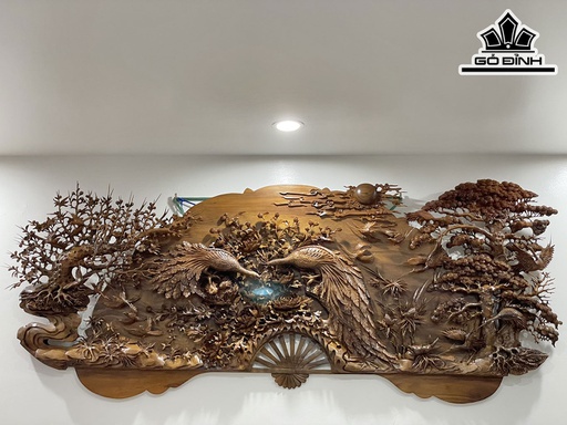 Tranh Quạt Phu Thê Gỗ Bách Xanh Cao 83 Ngang 203 Sâu 9 (cm)
