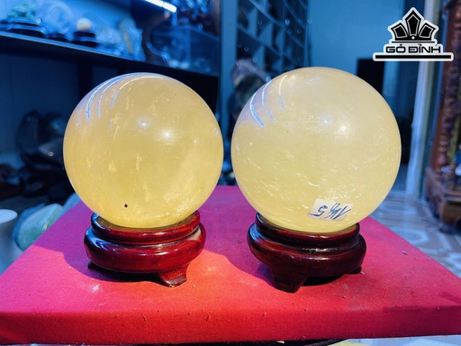 Cặp Đôi Bi Cầu Đá Canxit Vàng Mật Ong Đường Kính Hạt 10 (cm) 2,7kg
