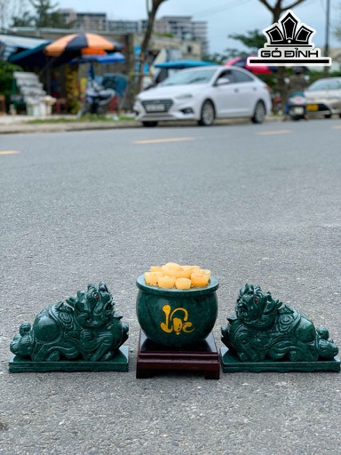 Cặp Tỳ Hưu Kèm Bát Tụ Bảo Đá Ấn Độ Cao 15 - 20 (cm)