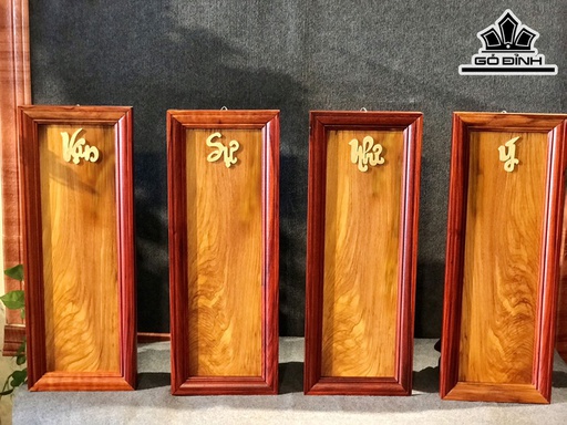Bộ 4 Tranh Chữ Nhật Mặt Chun Sụn Gỗ Gõ Cao 64 Ngang 26,5 Sâu 3 (cm)