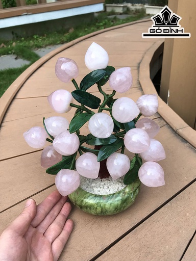 Cây Đào Trường Thọ 18 Quả Đá Thạch Anh Hồng Cao 25 Ngang 22 Sâu 13 (cm) 2,25kg