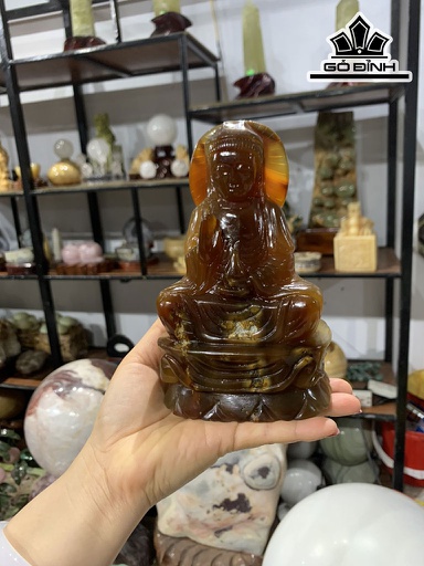 Bức Phật Bà Quan Âm Đá Mã Não Cao 15,9 Ngang 10 Sâu 6 (cm)