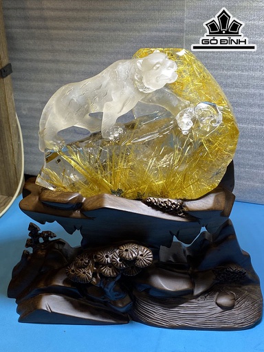 Tác Phẩm Hổ Đá Thạch Anh Tóc Vàng Cao 118 Ngang 176 Sâu 58 (mm) 1296g