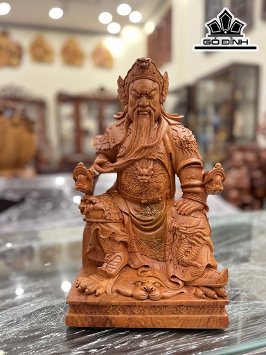 Tượng Quan Công Ngồi Ngai Gỗ Hương Cao 36 Ngang 22 Sâu 20 (cm)