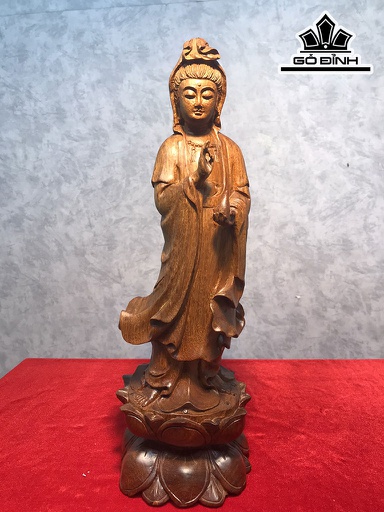 Tượng Phật Bà Quán Thế Âm Bồ Tát Gỗ Hương Cao 38 Ngang 13 Sâu 13 (cm)