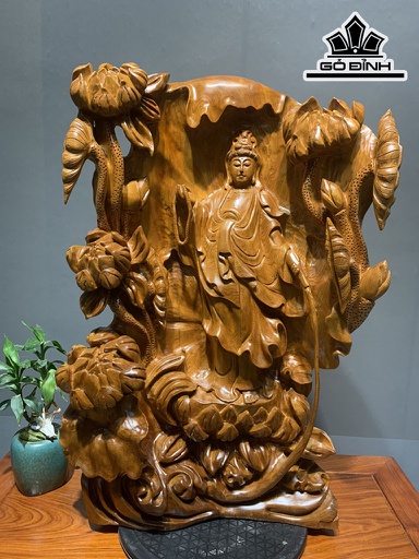 Tượng Phật Bà Quán Thế Âm Bồ Tát Gỗ Ngọc Am Cao 69 Ngang 43 Sâu 20 (cm)