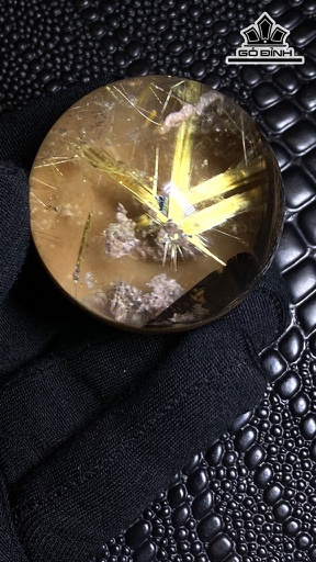 Bi Cầu Hoa Thị Đá Thạch Anh Tóc Vàng Cộng Sinh Ưu  Linh Đường Kính Hạt 44,4 (mm) 113,3g