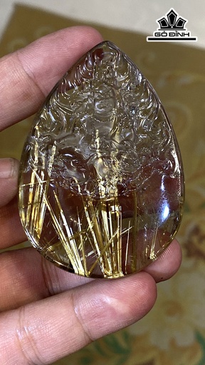 Mặt Dây Chuyền Hoàng Thần Tài Bảo Thiên Đá Thạch Anh Tóc Vàng Cao 66,8 Ngang 46 Sâu 12,3 (mm) 56,6g