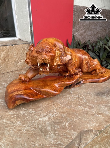 Tượng Hổ Phong Thủy Gỗ Hương Cao 24 Ngang 56 Sâu 20 (cm)