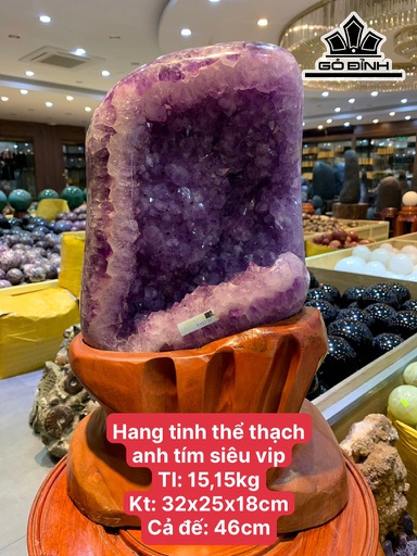 Hang Tinh Thể Đá Thạch Anh Tím Cao 46 Ngang 25 Sâu 18 (cm) 15,15kg Riêng Đá Cao 32 (cm)