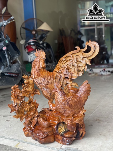 Tượng Gia Đình Gà Gỗ Hương Cao 65 Ngang 70 Sâu 40 (cm)