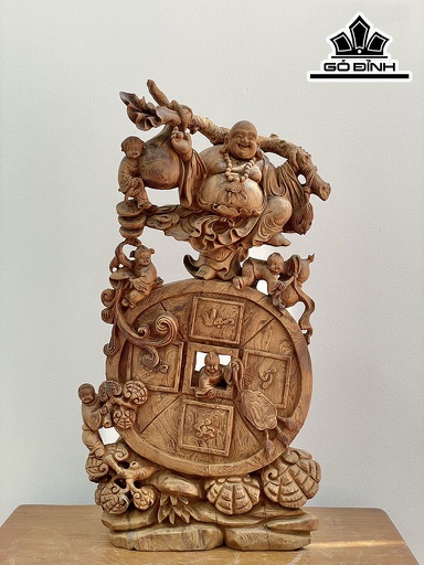 Tượng Phật Di Lặc Ngũ Phúc Gỗ Bách Xanh Cao 80 Ngang 43 Sâu 20 (cm)