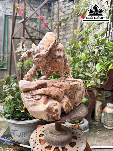 Tượng Bò Tót Gỗ Nu Ngọc Am Cao 28 Ngang 27 Sâu 15 (cm)